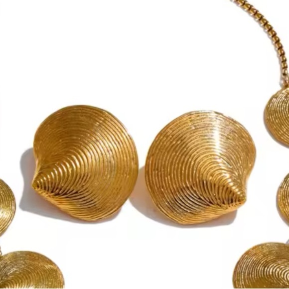 Gold Textured Seashell Statement Earrings – PVD Plated Stainless Steel - Picture 5 of 14